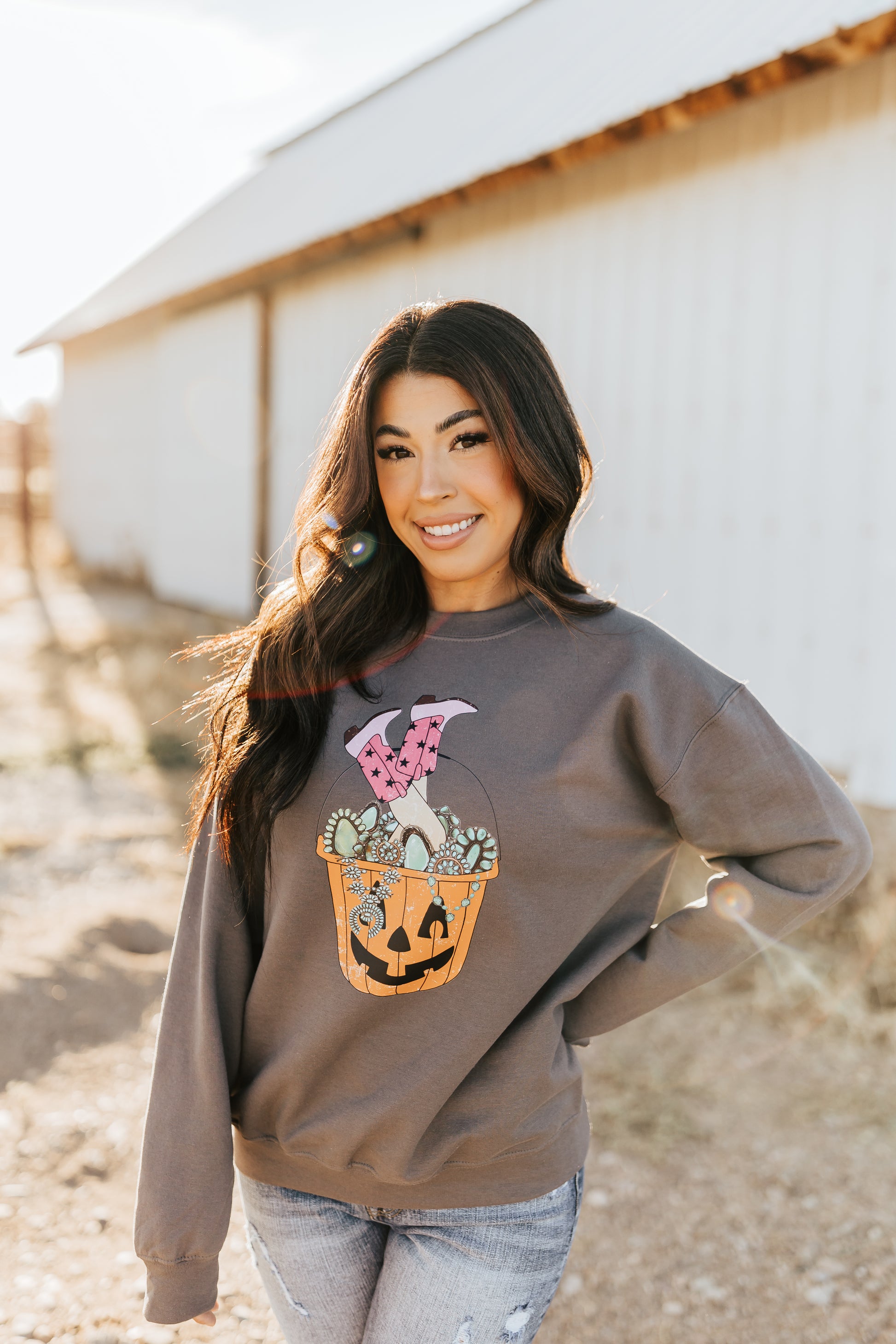 TURQUOISE HALLOWEEN BUCKET SWEATSHIRT