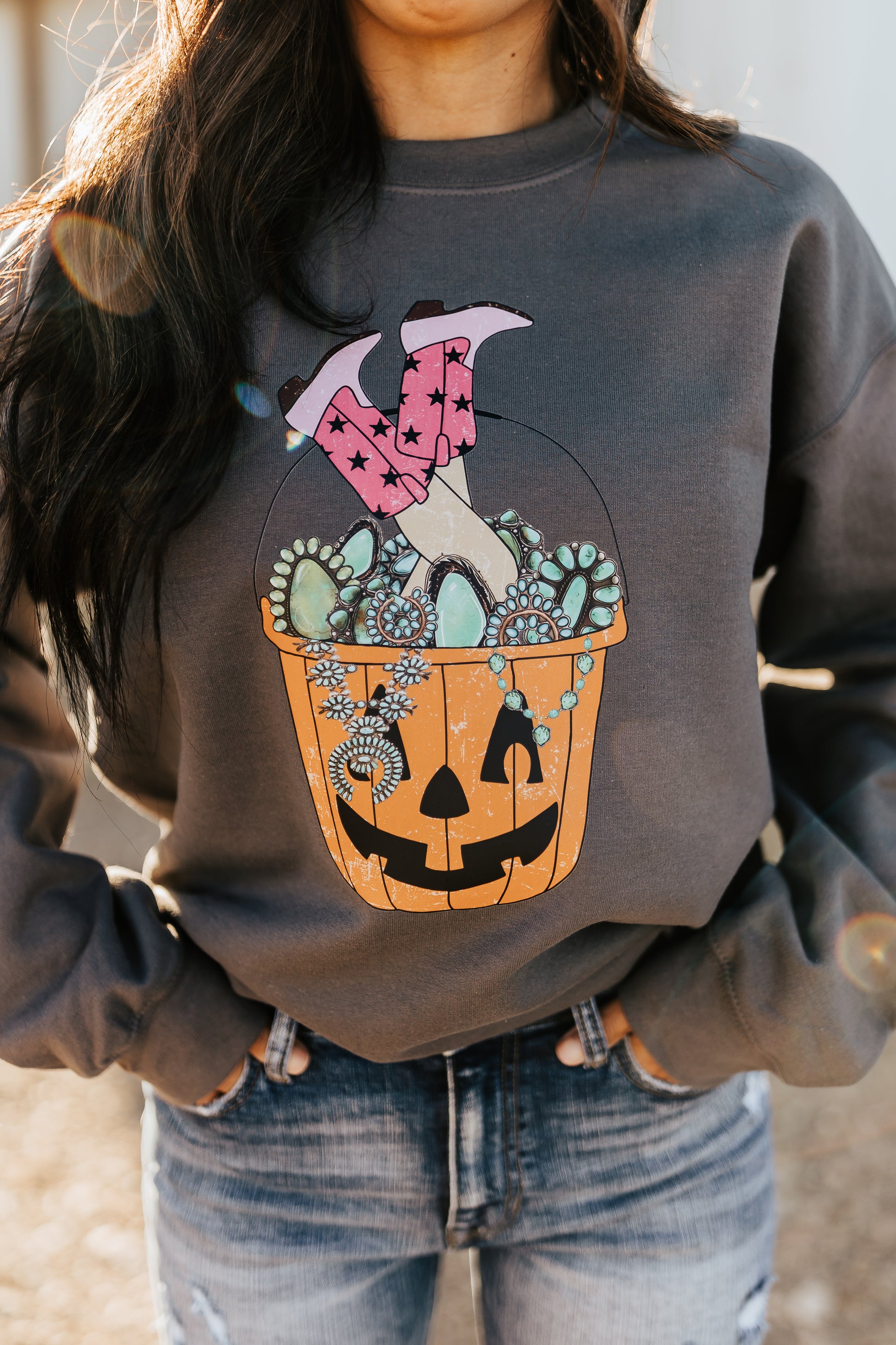 TURQUOISE HALLOWEEN BUCKET SWEATSHIRT