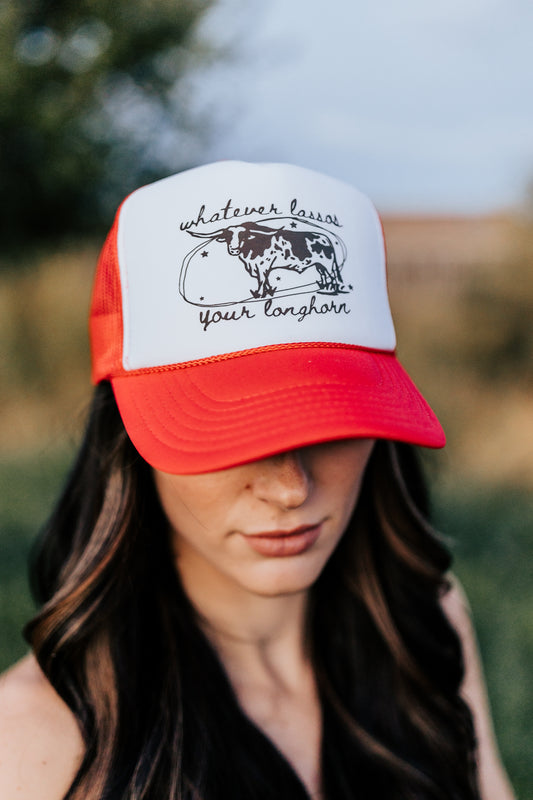 WHATEVER LASSOS YOUR LONGHORN TRUCKER HAT