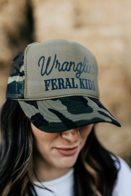 WRANGLIN FERAL KIDS CAMO TRUCKER HAT