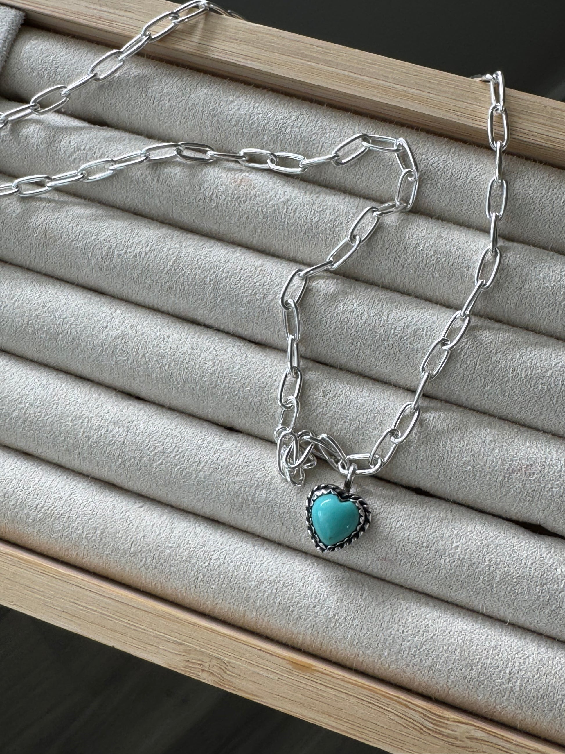 STERLING TURQUOISE MINI HEART NECKLACE
