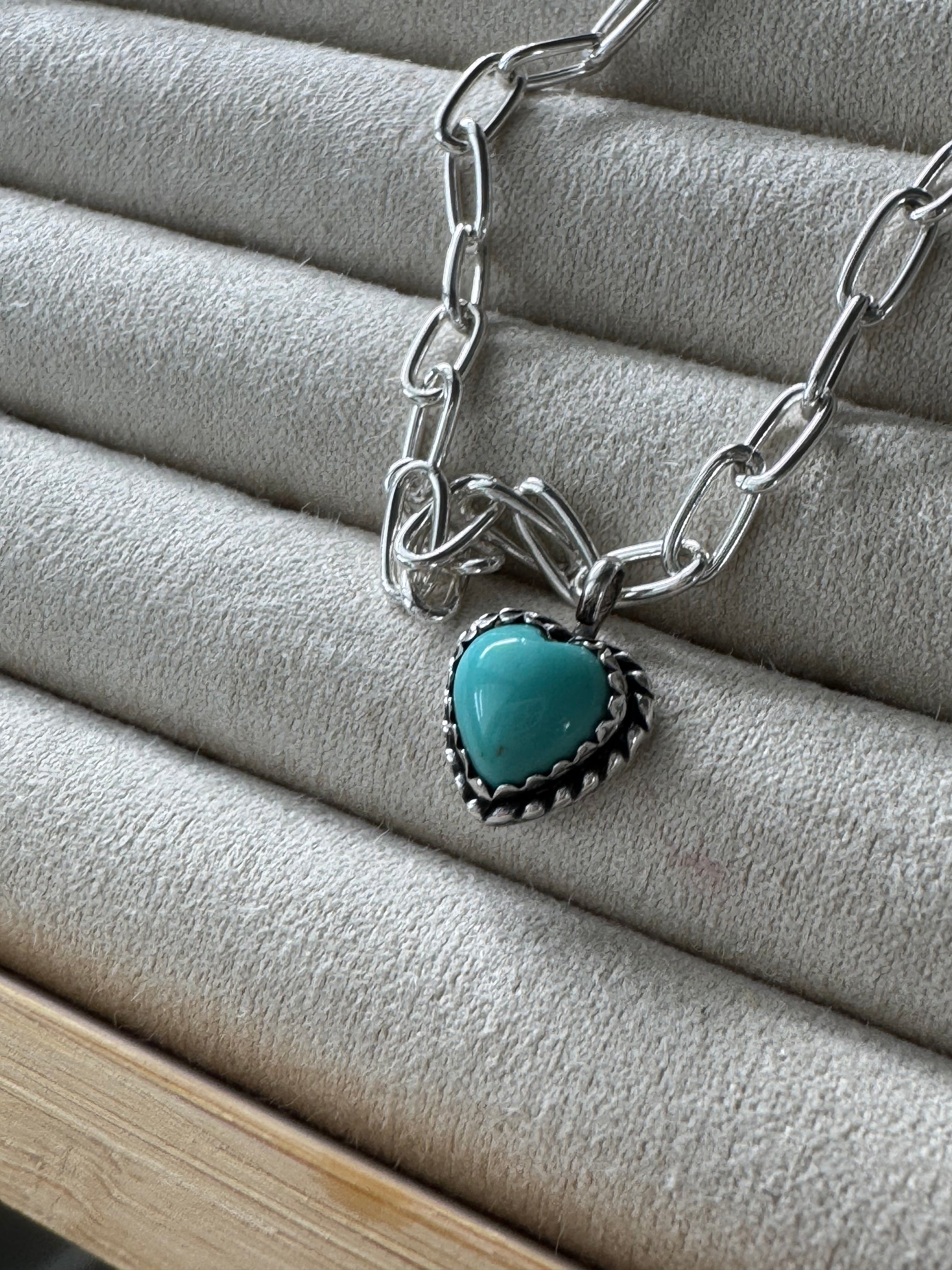 STERLING TURQUOISE MINI HEART NECKLACE